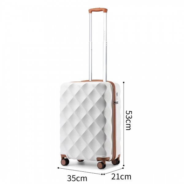 K2395L+S2366 - British Traveller 20 Inch Ultralight ABS And Polycarbonate Cabin Size Suitcase 3 Piece Travel Set with Travel Tote and Cosmetic Pouch - Cream
