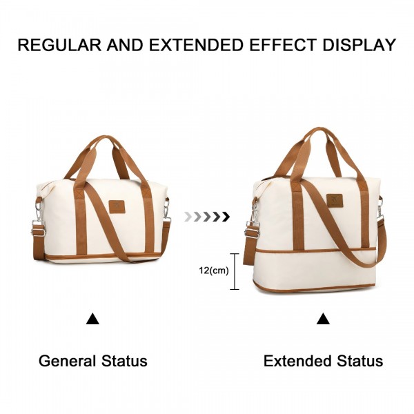 K2395L+S2366 - British Traveller 20 Inch Ultralight ABS And Polycarbonate Cabin Size Suitcase 3 Piece Travel Set with Travel Tote and Cosmetic Pouch - Cream