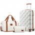 K2395L+S2366 - British Traveller 20 Inch Ultralight ABS And Polycarbonate Cabin Size Suitcase 3 Piece Travel Set with Travel Tote and Cosmetic Pouch - Cream
