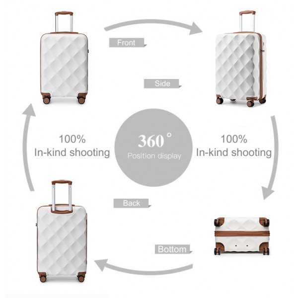 K2395L+S2366 - British Traveller 20 Inch Ultralight ABS And Polycarbonate Cabin Size Suitcase 3 Piece Travel Set with Travel Tote and Cosmetic Pouch - Cream