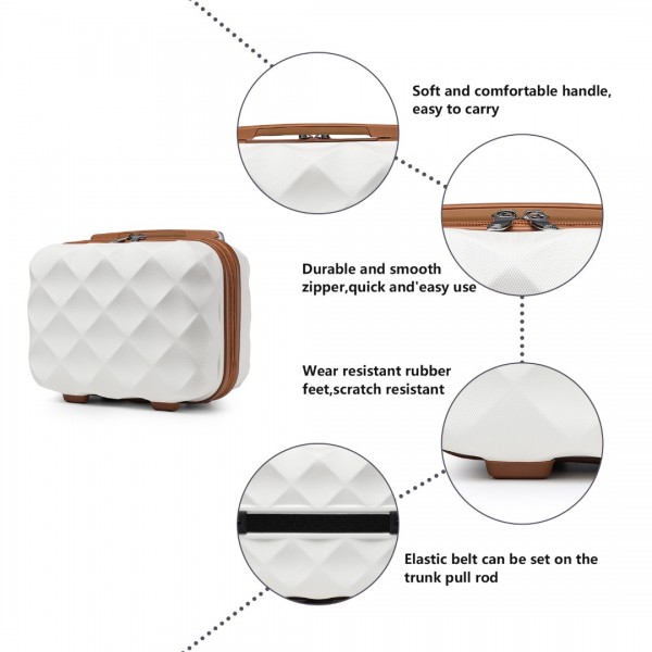 K2395L+S2366 - British Traveller 6 Piece Ultralight ABS And Polycarbonate Suitcase Set With Travel Tote And Cosmetic Pouch - Cream