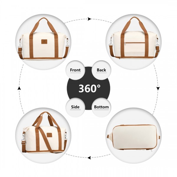 K2395L+S2366 - British Traveller 6 Piece Ultralight ABS And Polycarbonate Suitcase Set With Travel Tote And Cosmetic Pouch - Cream