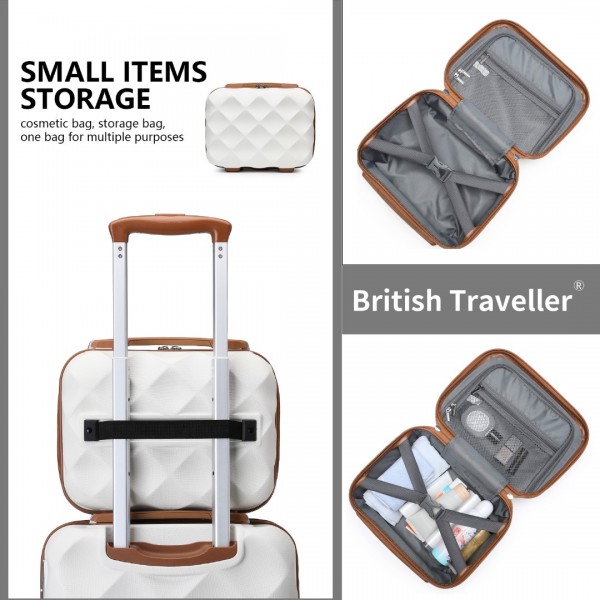 K2395L+S2366 - British Traveller 6 Piece Ultralight ABS And Polycarbonate Suitcase Set With Travel Tote And Cosmetic Pouch - Cream