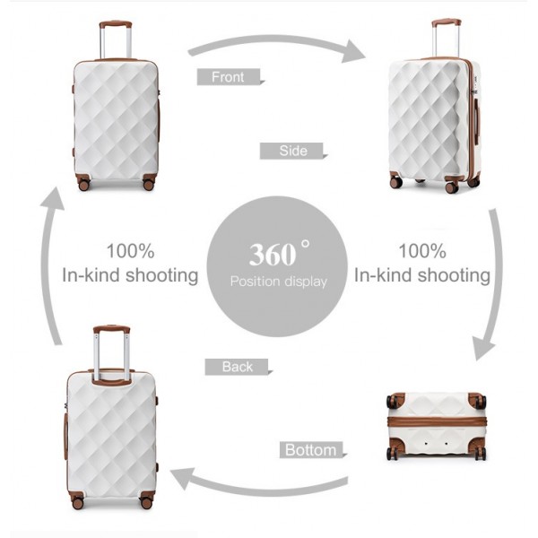 K2395L+S2366 - British Traveller 6 Piece Ultralight ABS And Polycarbonate Suitcase Set With Travel Tote And Cosmetic Pouch - Cream