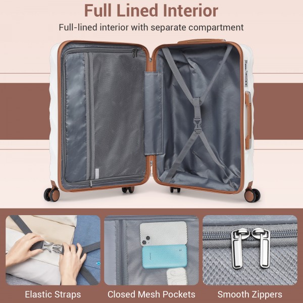 K2395L - British Traveller 32 Inch Extra-Large Diamond Texture ABS+PC Hard-Shell Spinner Suitcase with Telescopic Handle - Cream