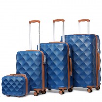 K2395L - British Traveller Ultralekki ABS i poliwęglan Bumpy Diamond 4-częściowy zestaw bagażu Z zamkiem TSA - Marynarka wojenna i brązowy