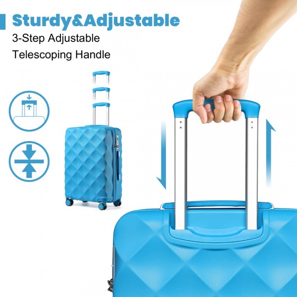 K2395L - British Traveller 24 Inch Ultralight ABS And Polycarbonate Bumpy Diamond Suitcase With TSA Lock - Blue