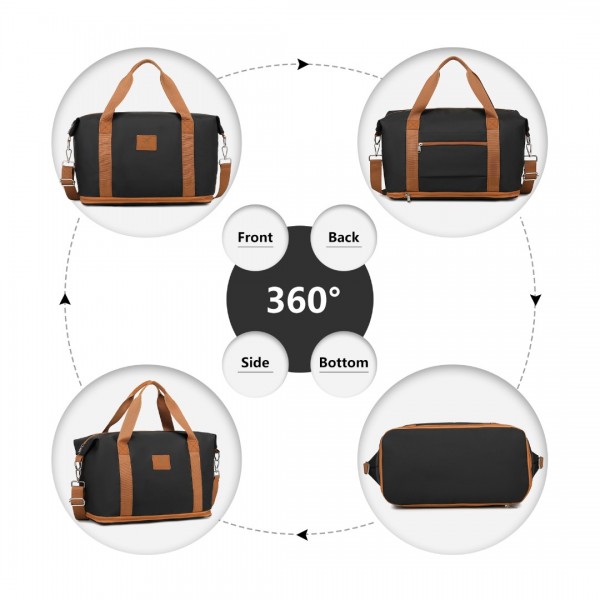 K2395L+S2366 - British Traveller 20 Inch Ultralight ABS And Polycarbonate Cabin Size Suitcase Included Vanity Case And Travel Tote And Cosmetic Pouch - Black And Brown