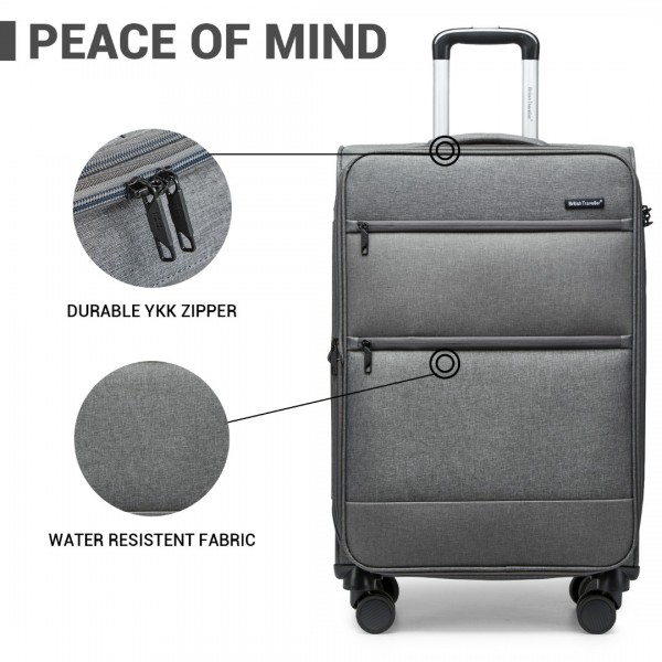 K2397L - British Traveller 3-Piece Lightweight Soft Shell Luggage Set with TSA Locks - Grey