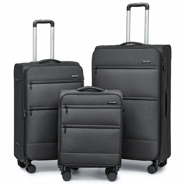 K2397L - British Traveller 3 pièces Léger Soft Shell Ensemble de bagages Avec Serrures TSA - Noir