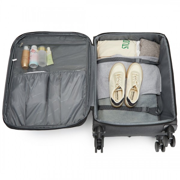 K2397L - British Traveller 3-Piece Lightweight Soft Shell Luggage Set with TSA Locks - Black