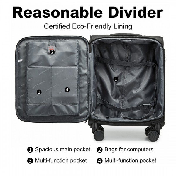 K2397L - British Traveller 3-Piece Lightweight Soft Shell Luggage Set with TSA Locks - Black
