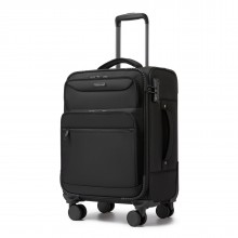 KSB2582 - British Traveller Robuster 20-Zoll-Weichschalenkoffer mit vorderem Laptopfach, TSA-Schloss und leisen Spinnerrollen - Schwarz