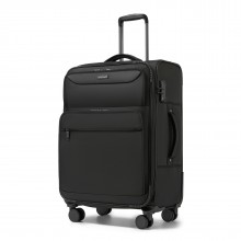 KSB2582 - British Traveller Erweiterbarer 24-Zoll Weichschalenkoffer mit TSA-Schloss, leisen Spinner-Rollen und Laptopfach - Schwarz