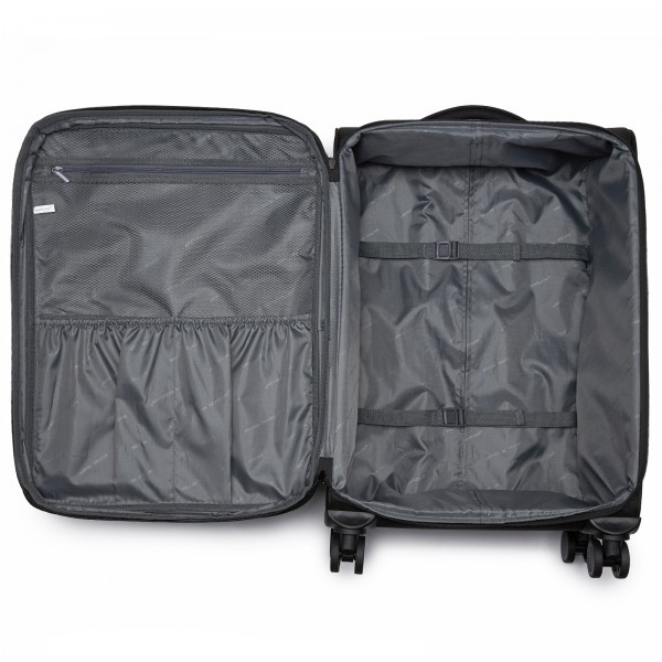 KSB2582 - British Traveller 24-Inch Expandable Softshell Suitcase with TSA Lock, Silent Spinner Wheels & Laptop Compartment - Black