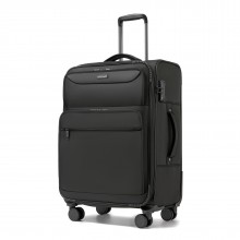 KSB2582 - British Traveller 24-Inch Expandable Softshell Suitcase with TSA Lock, Silent Spinner Wheels & Laptop Compartment - Black
