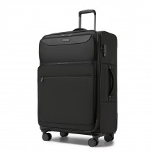 KSB2582 - British Traveller 28-Zoll großer erweiterbarer Softshell-Koffer mit TSA-Schloss, leisen Spinner-Rollen und Laptopfach - Schwarz