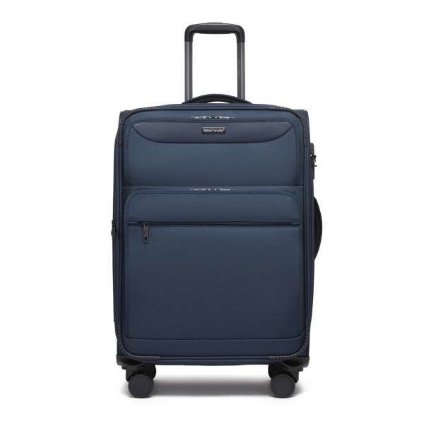 KSB2582 - British Traveller 24-Inch Expandable Softshell Suitcase with TSA Lock, Silent Spinner Wheels & Laptop Compartment - Navy