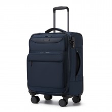 KSB2582 - British Traveller Robuster 20-Zoll-Weichschalenkoffer mit vorderem Laptopfach, TSA-Schloss und leisen Spinnerrollen - Marineblau