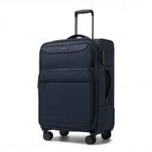 KSB2582 - British Traveller Erweiterbarer 24-Zoll Weichschalenkoffer mit TSA-Schloss, leisen Spinner-Rollen und Laptopfach - Marineblau