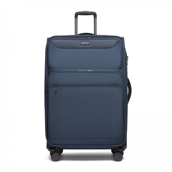 KSB2582 - British Traveller 28-Zoll großer erweiterbarer Softshell-Koffer mit TSA-Schloss, leisen Spinner-Rollen und Laptopfach - Marineblau