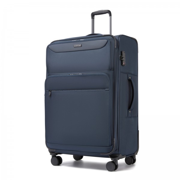 KSB2582 - British Traveller 28-Zoll großer erweiterbarer Softshell-Koffer mit TSA-Schloss, leisen Spinner-Rollen und Laptopfach - Marineblau