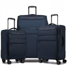 KSB2582 - British Traveller Langleicher Weichschalen-Koffer, 3-teiliges Gepäckset (20/24/28 Zoll) mit Laptopfach - Marineblau