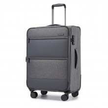 KSB2597 - British Traveller Sleek Tough 24 Inch Travel Soft-Shell Suitcase with Silent TPE Spinners, TSA Security and Expandable Capacity - Grey