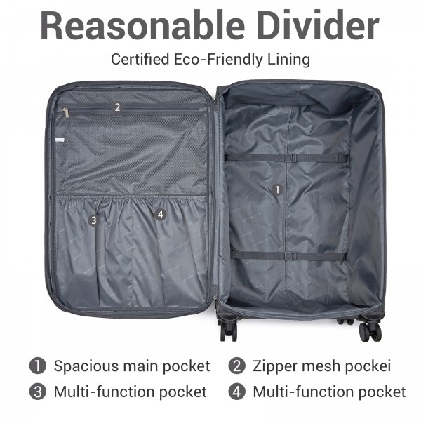 KSB2597 - British Traveller Eleganter, robuster 24-Zoll-Weichschalenkoffer mit leisen TPE-Rollen, TSA-Sicherheit und erweiterbarem Volumen - Grau