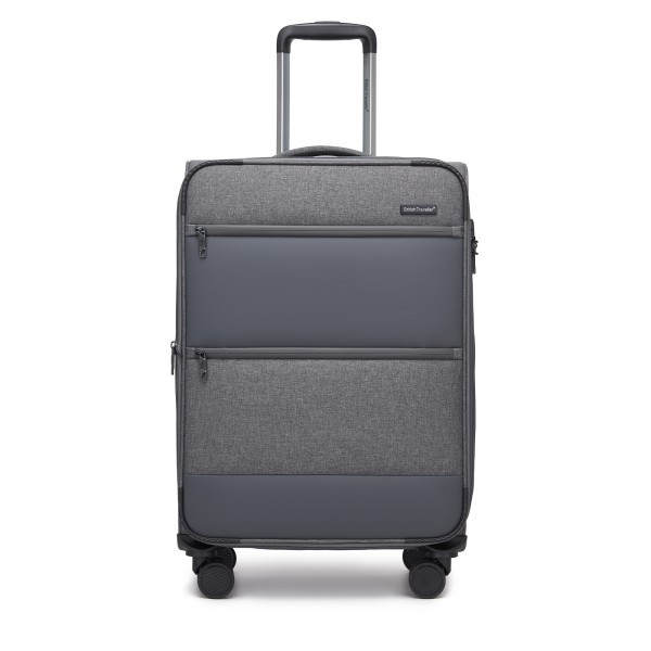 KSB2597 - British Traveller Eleganter, robuster 24-Zoll-Weichschalenkoffer mit leisen TPE-Rollen, TSA-Sicherheit und erweiterbarem Volumen - Grau
