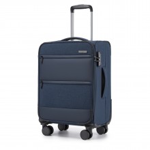KSB2597 - British Traveller Sleek Tough 20 Inch Travel Soft-Shell Suitcase with Silent TPE Spinners, TSA Security and Laptop Sleeve - Navy