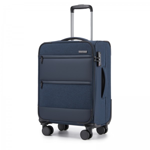 KSB2597 - British Traveller Sleek Tough 20 Inch Travel Soft-Shell Suitcase with Silent TPE Spinners, TSA Security and Laptop Sleeve - Navy