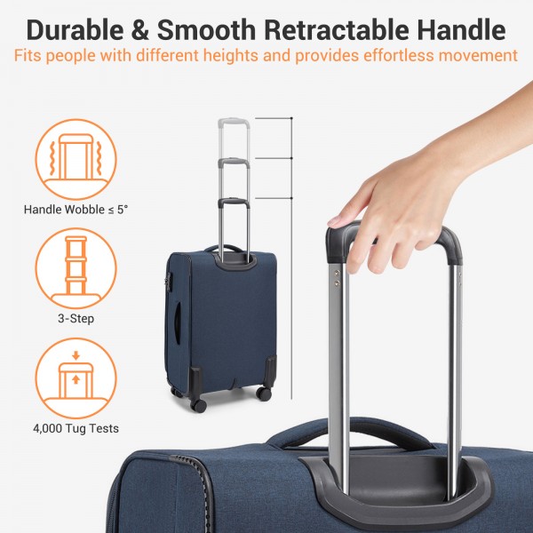 KSB2597 - British Traveller Sleek Tough 20 Inch Travel Soft-Shell Suitcase with Silent TPE Spinners, TSA Security and Laptop Sleeve - Navy