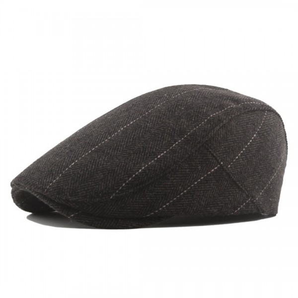 CAP-1 - Men's Newsboy Baker Boy Herringbone Flat Cap Hat - Brown