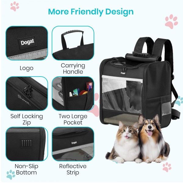 PTD2640 - Dogat Foldable And Durable Pet Backpack Carrier Travel Bag for Cats and Small Dogs - Black