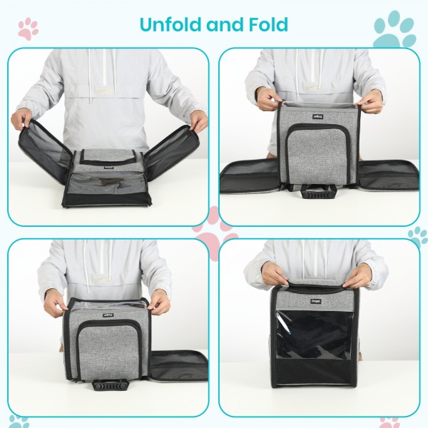 PTD2640 - Dogat Foldable And Durable Pet Backpack Carrier Travel Bag for Cats and Small Dogs - Grey