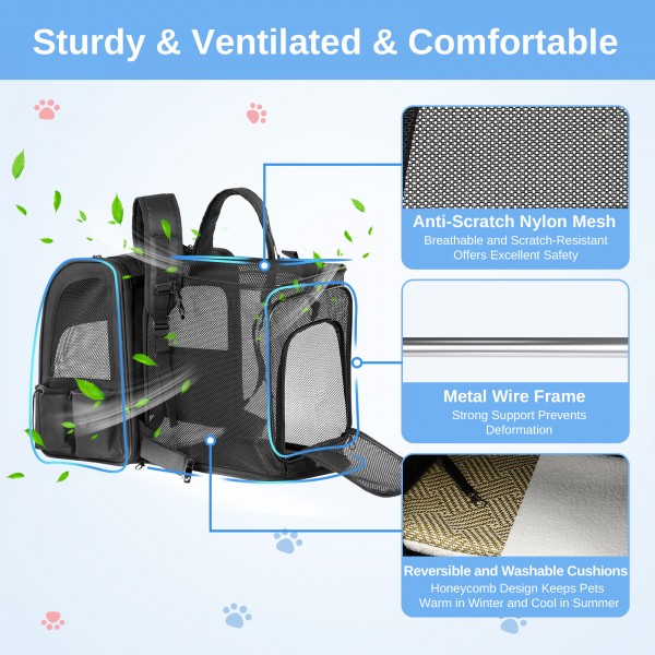 PTD2641 - Dogat Expandable And Foldable Pet Backpack Carrier with Ventilated Mesh Windows Comfortable & Secure Design - Black