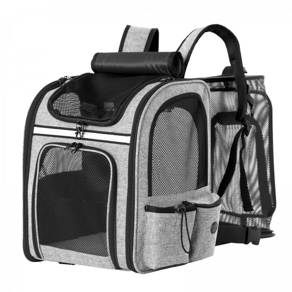 PTD2641 - Dogat Ausbaufähig Und Zusammenklappbar Haustier-Rucksacktrage mit Belüftete Mesh-Fenster Bequemes & sicheres Design - Grau
