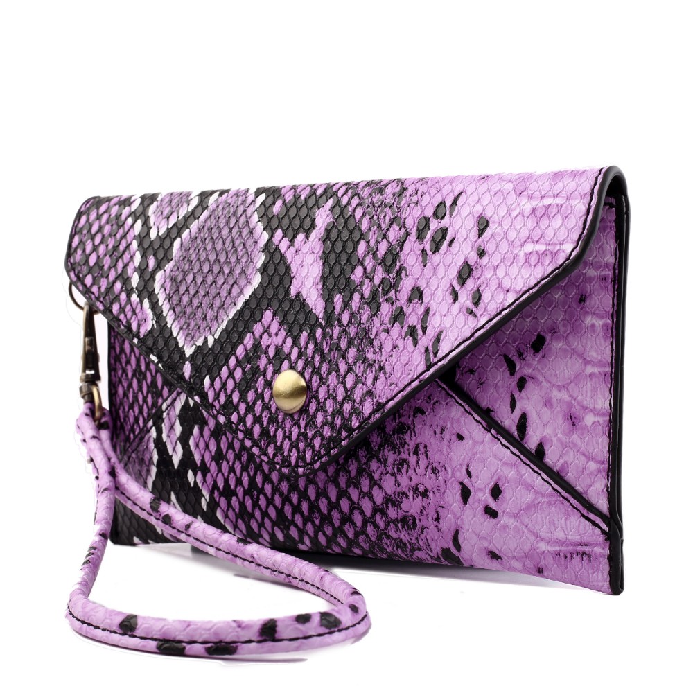 E0501 - Miss Lulu Small Snakeskin Pattern Envelope Purse Clutch Purple