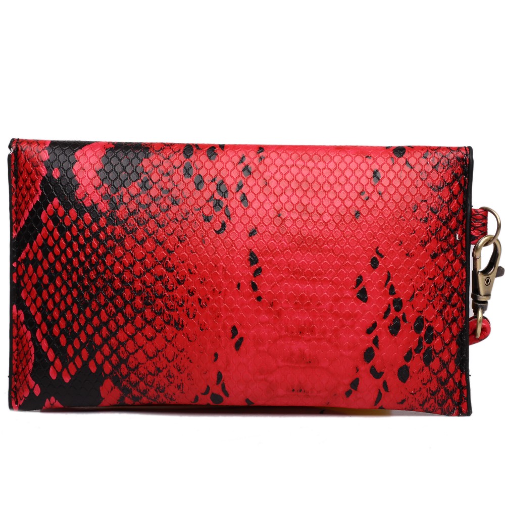E0501 - Miss Lulu Small Snakeskin Pattern Envelope Purse Clutch Red