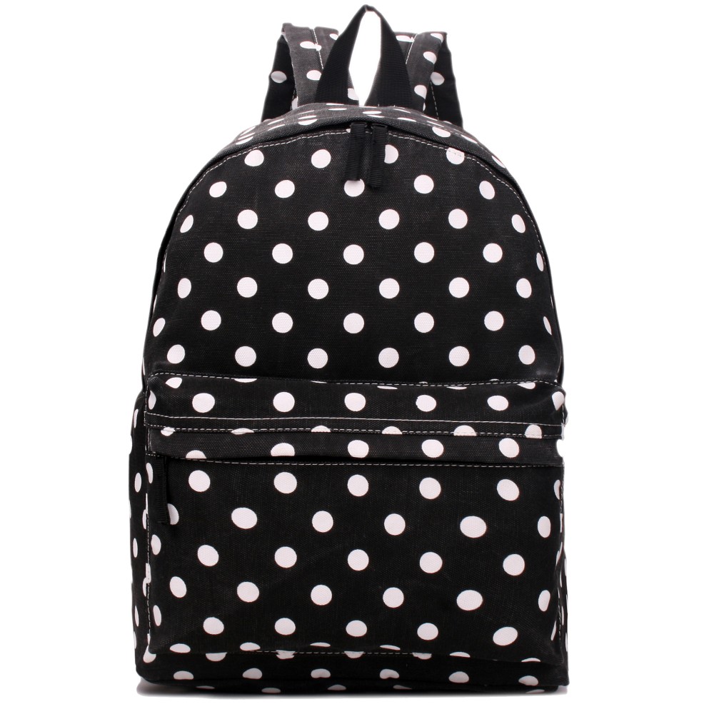E1401D2 Miss Lulu Large Backpack Polka Dot Black