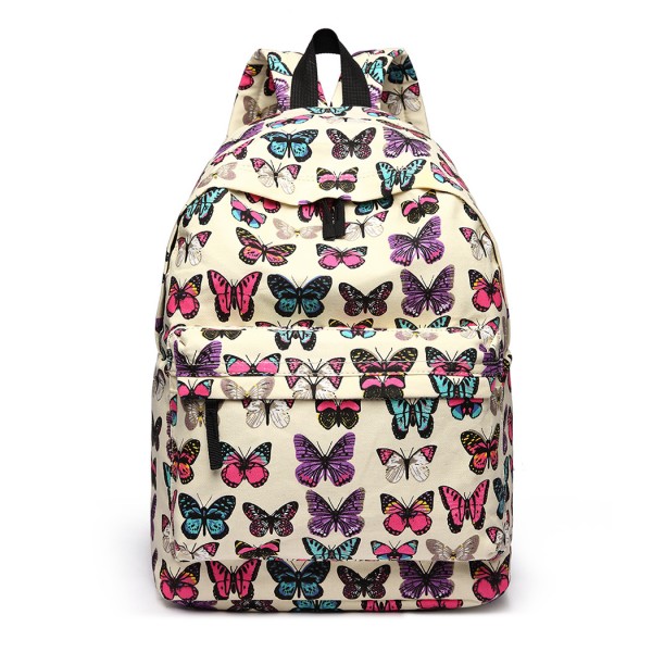E1401B - Miss Lulu Large Backpack Butterfly Beige 