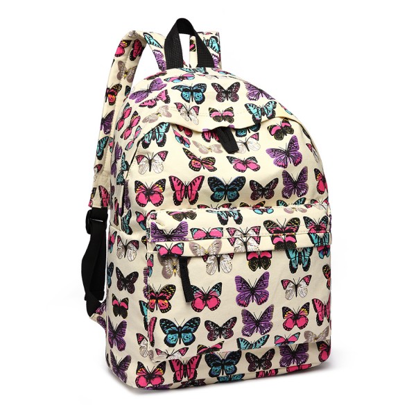 E1401B - Miss Lulu Large Backpack Butterfly Beige 