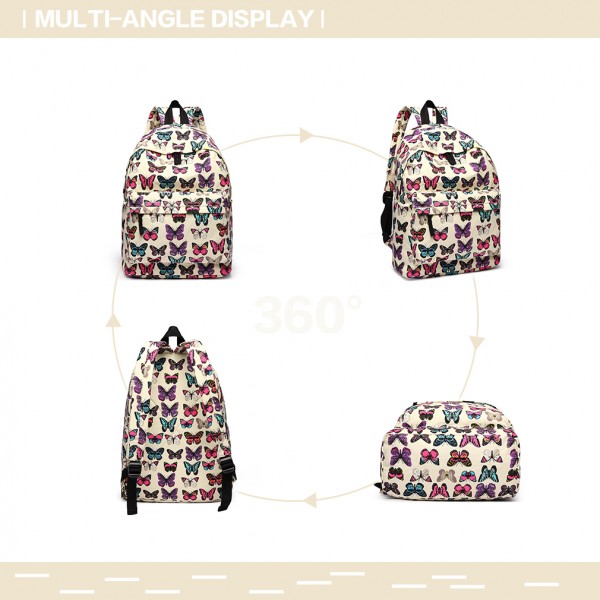 E1401B - Miss Lulu Large Backpack Butterfly Beige 