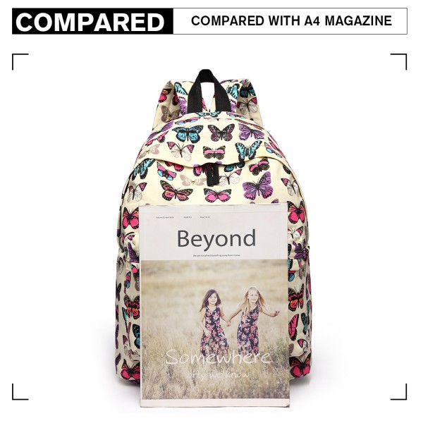 E1401B - Miss Lulu Large Backpack Butterfly Beige 