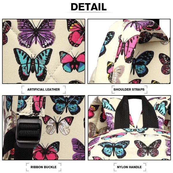 E1401B - Miss Lulu Large Backpack Butterfly Beige 
