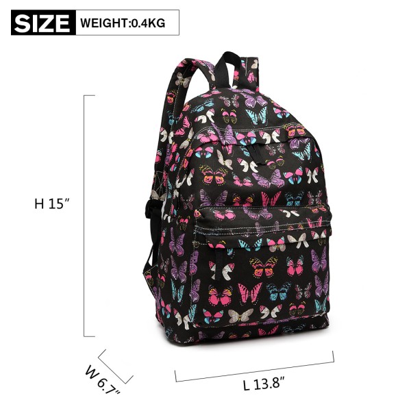 E1401B - Miss Lulu Large Backpack Butterfly Black