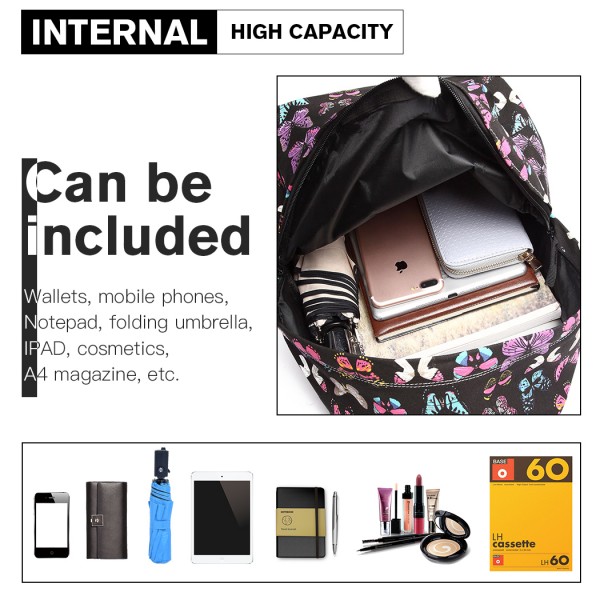 E1401B - Miss Lulu Large Backpack Butterfly Black