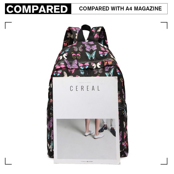 E1401B - Miss Lulu Large Backpack Butterfly Black