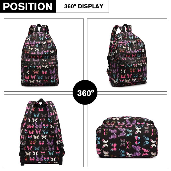E1401B - Miss Lulu Large Backpack Butterfly Black